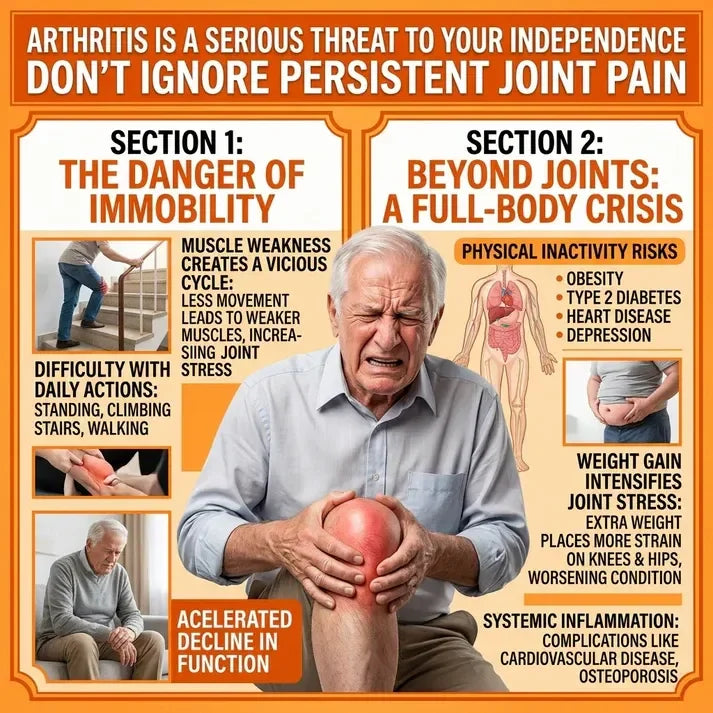 Infographic showing the danger of immobility and full-body risks of physical inactivity